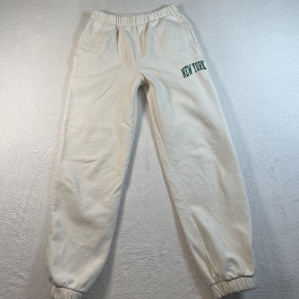 Brandy Melville Pants Womens One Size White Sweatpants Fleece New York Logo